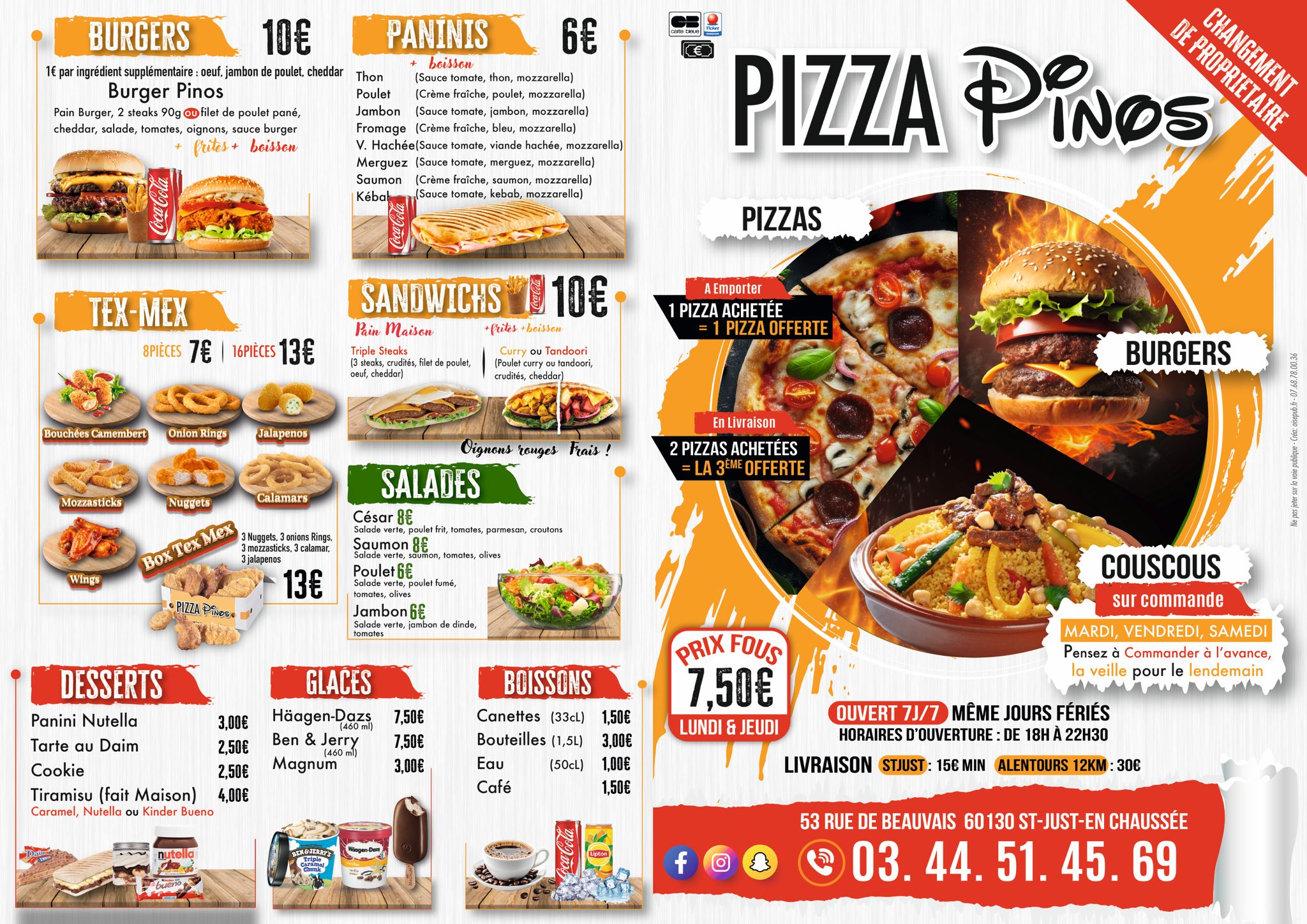 Menu — Burgers, Paninis, Tex-Mex
