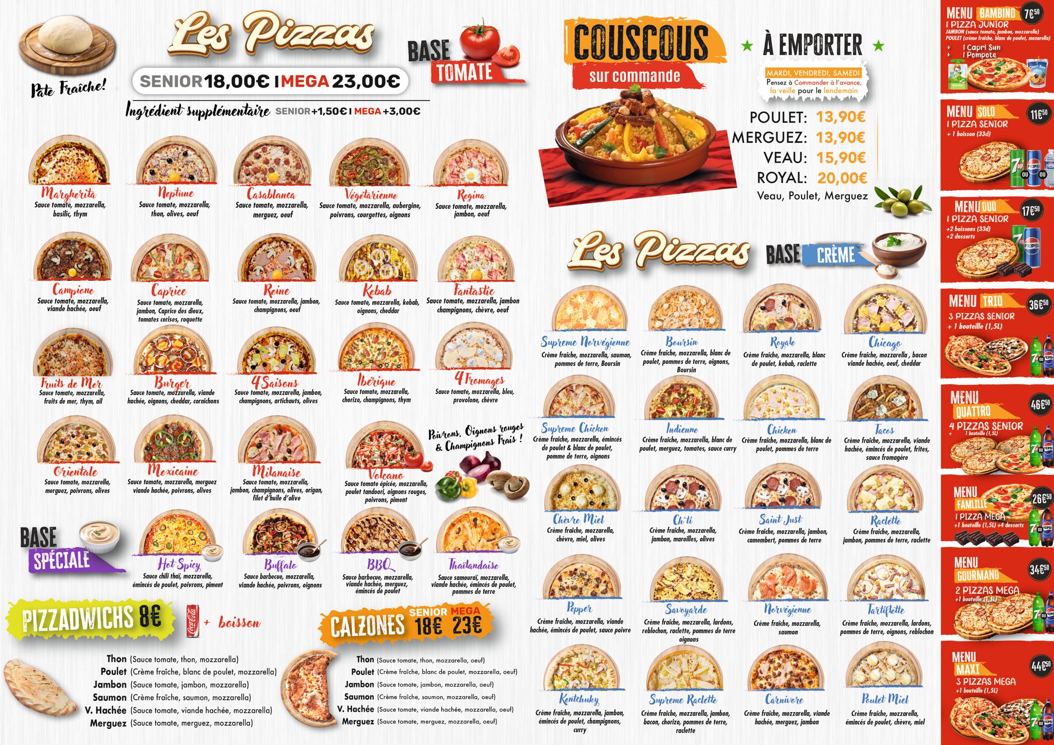 Menu — Pizzas & Couscous